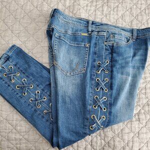 NEW INC Straight Leg Curvy Fit Ankle Denim Jeans with Laced Side Leg Womens 14